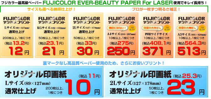FUJICOLREデジカメプリント料金
